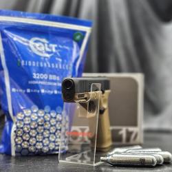 Pack pr&ecirc;t a tirer "PISTOLET GLOCK 17 GEN5" - BBS 6MM CO2 - BLACK COYOTE