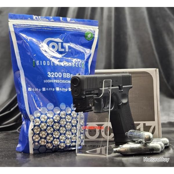 PACK LASER PR�T A TIRER PISTOLET GLOCK 17 GEN5 MOS BBS 6MM CO2 - BLACK