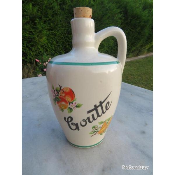Ancienne bouteille � eau de vie/vieille goutte en c�ramique �maill� polychrome - FRANCE (XX�)