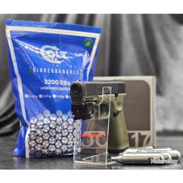 PACK LASER PR�T A TIRER PISTOLET GLOCK 17 GEN5 - BBS 6MM CO2 - BLACK BATTLEFIELD GREEN