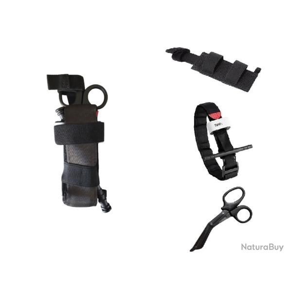 Ensemble Garrot + Porte-garrot universel + ciseaux mdicaux Noir