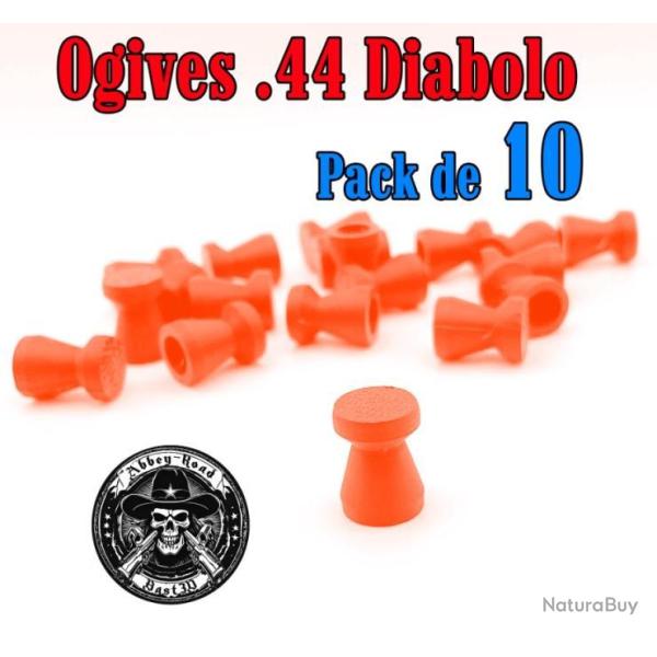 Balle tir r�duit .44 ogive orange haute visibilit� diabolo plastique - Pack de 10 - Bast3D