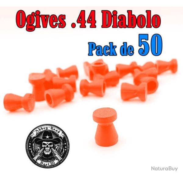 Balle tir r�duit .44 ogive orange haute visibilit� diabolo plastique - Pack de 50 - Bast3D