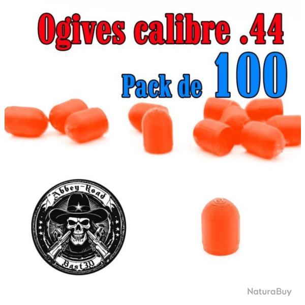 Balle tir r�duit calibre .44 ogive orange haute visibilit� ogive plastique - Pack de 100 - Bast3D