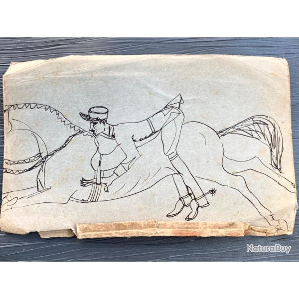 �mouvant dessin � la plume d'un cavalier 1�re GM.