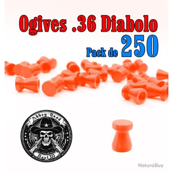 Balle tir r�duit 36 ogive orange haute visibilit� diabolo diabolo plastique - Pack de 250 - Bast3D
