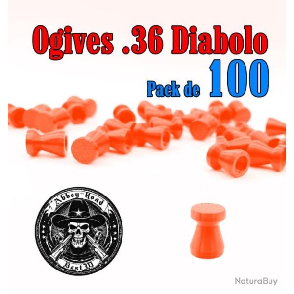 Balle tir r�duit 36 ogive orange haute visibilit� diabolo diabolo plastique - Pack de 100 - Bast3D