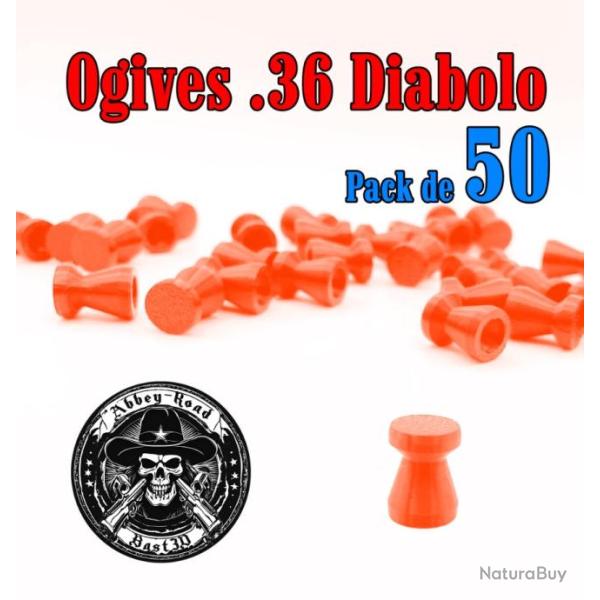 Balle tir r�duit 36 ogive orange haute visibilit� diabolo diabolo plastique - Pack de 50 - Bast3D