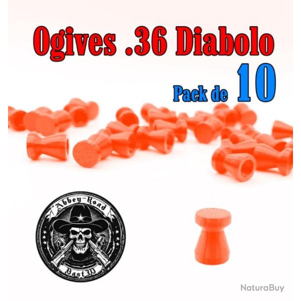 Balle tir r�duit 36 ogive orange haute visibilit� diabolo diabolo plastique - Pack de 10 - Bast3D