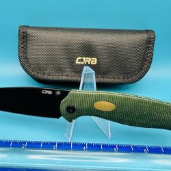 Couteau CJRB Aes Green Manche Micarta Lame Acier AR-RPM9 BLK IKBS Linerlock Clip J1938BMGN