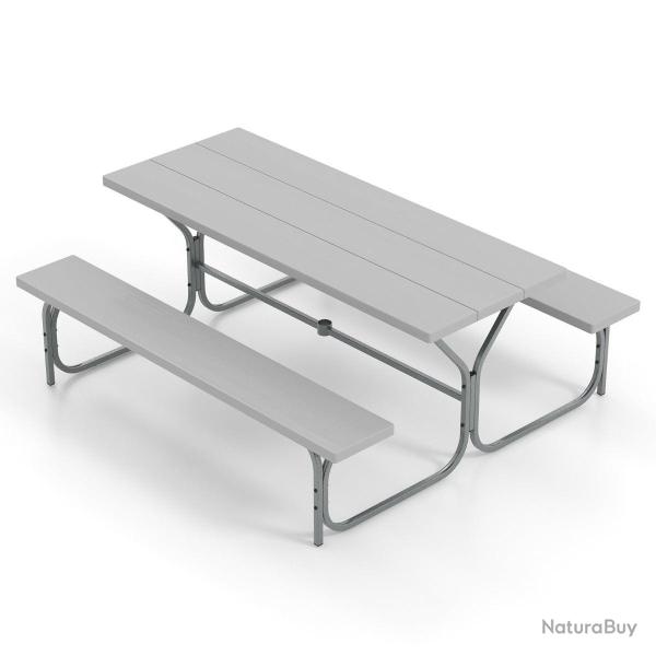 Table et bancs de pique-nique avec cadre mtal ensemble de jardin impermable pour 8 personnes banc