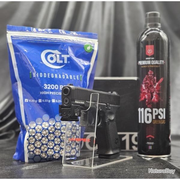 PACK LASER PR�T A TIRER PISTOLET GLOCK 19 GEN5 - BBS 6MM - GAZ