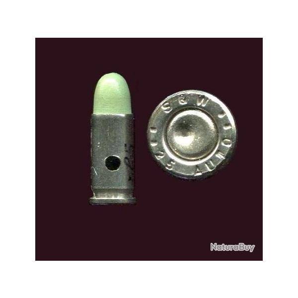 .25 AUTO - RARE balle KTW verte - �tui nickel - marquage :  S&W 25 AUTO