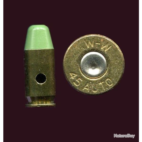 .45 AUTO - RARE balle KTW tronconique verte - �tui laiton - marquage :  WW 45 AUTO