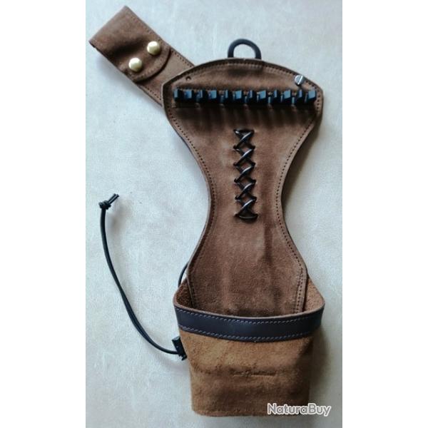 CARQUOIS DE HANCHE AMBIDEXTRE T-107 CUIR NEET - 6 Fl�ches- BROWN SUEDE
