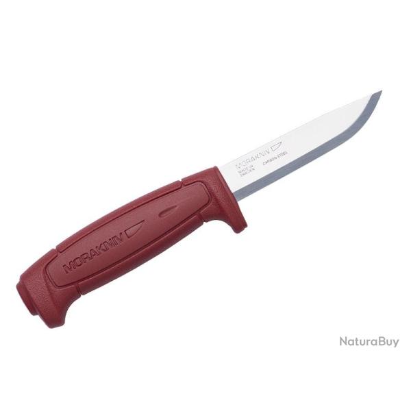 COUTEAU MORAKNIV BASIC 511 LAME 9CM ACIER CARBONE MANCHE ROUGE + ETUI RIGIDE NOIR