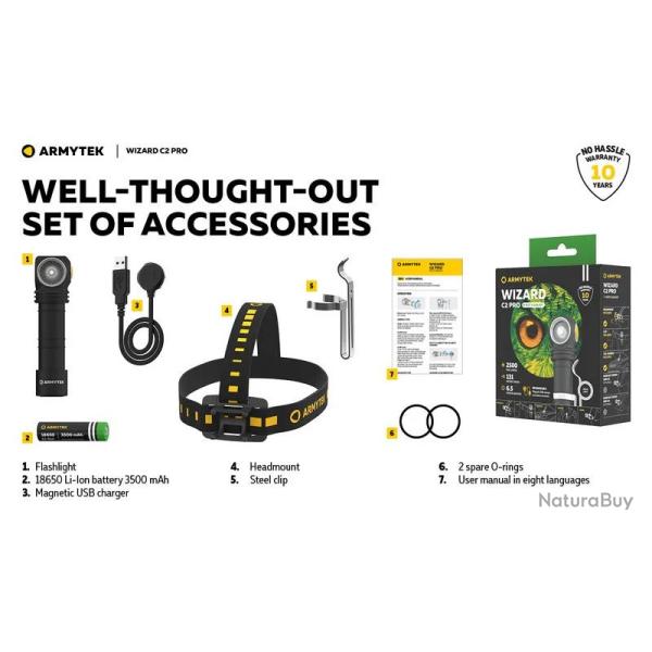 LAMPE ARMYTEK Wizard C2 Pro Magnet USB - 2500 Lumens White