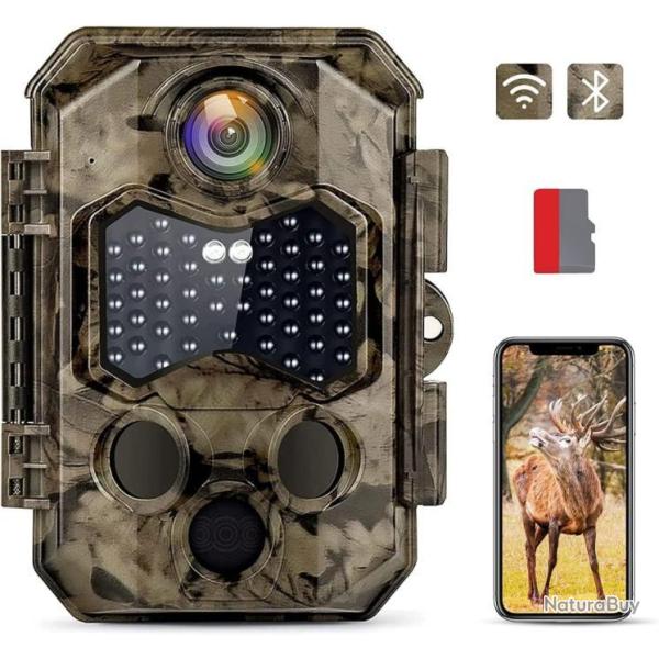 Cam�ra de Chasse WIFI Bluetooth 4K 32MP Grand Angle 125� 940nm 0.1s Vision Nocturne 25m LED SD 32GO
