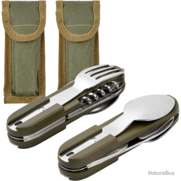 Couverts Pliable en Acier Inoxydable Multifonctionnel Pique-Nique Camping Randonn�e Vaisselle 7 en 1