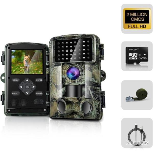 Cam�ra de Chasse 2.7K 1580P 58MP Full HD avec Carte SD 32GB Infrarouge Vision nocturne IR
