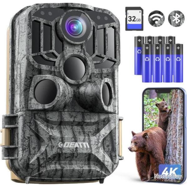 Camera de Chasse Connect�e T�l�phone 4K 48MP HD WiFi Infrarouge Vision Nocturne 120�/IP66 Carte 32G