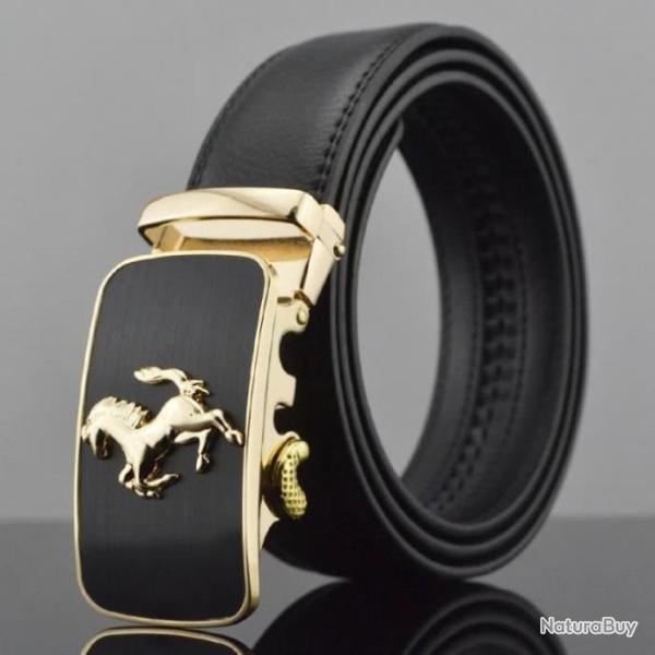 Ceinture en cuir PU Homme D�coration Cheval  large ceinture longueur 125 cm Largeur 3,5 cm Noir