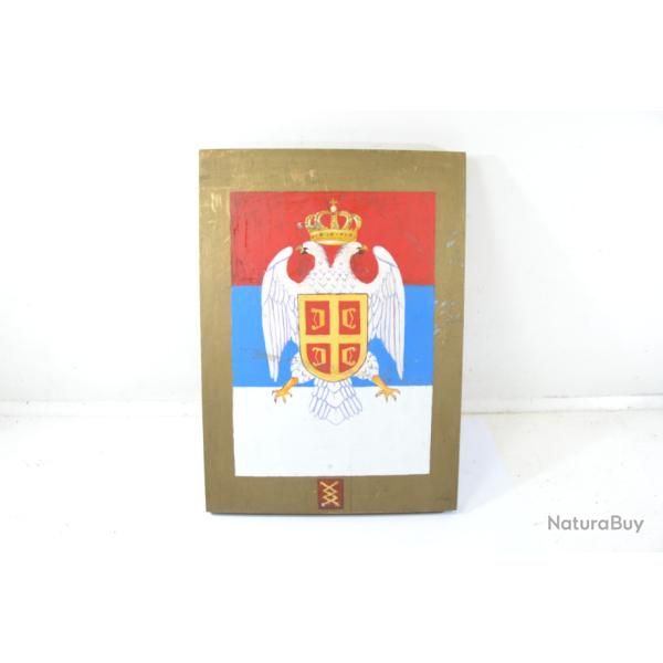 Ancienne plaque peinte Royaume de Serbie Premi�re Guerre Mondiale. Serbe WW1 drapeau, souvenir 1914