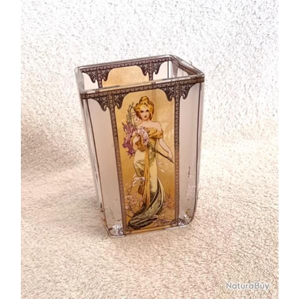 Photophore Alphonse Mucha art d�co en verre