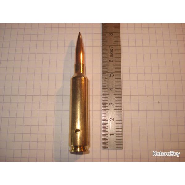 une cartouche de 6,5x284 norma , neutralis�e, �tui perc�, amorce percut�e, ogive blind�e