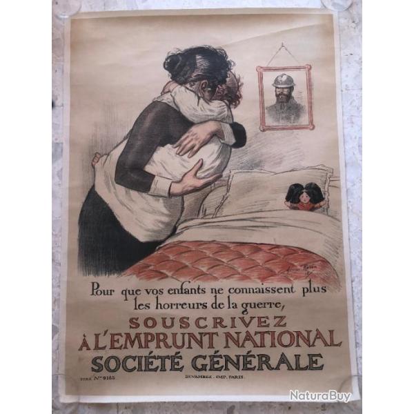 AFFICHE Georges REDON 1917 "..enfants horreurs guerre emprunt soci�t� g�n�rale..." Devambez entoil�e