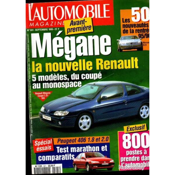 l'automobile magazine 591 septembre 1995, m�gane la nouvelle renault, fangio, jaguar, nouveaut�s 95-