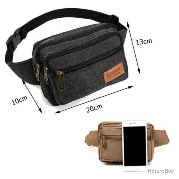 Sac Banane Homme Femme Poches � 4 Fermetures � glissi�re vacances randonn�e Noir