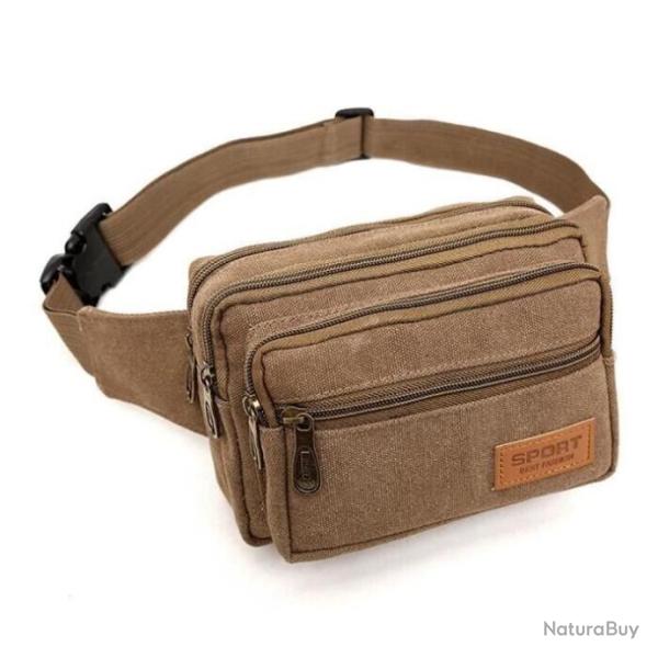 Sac Banane Homme Femme Poches � 4 Fermetures � glissi�re vacances randonn�e Marron