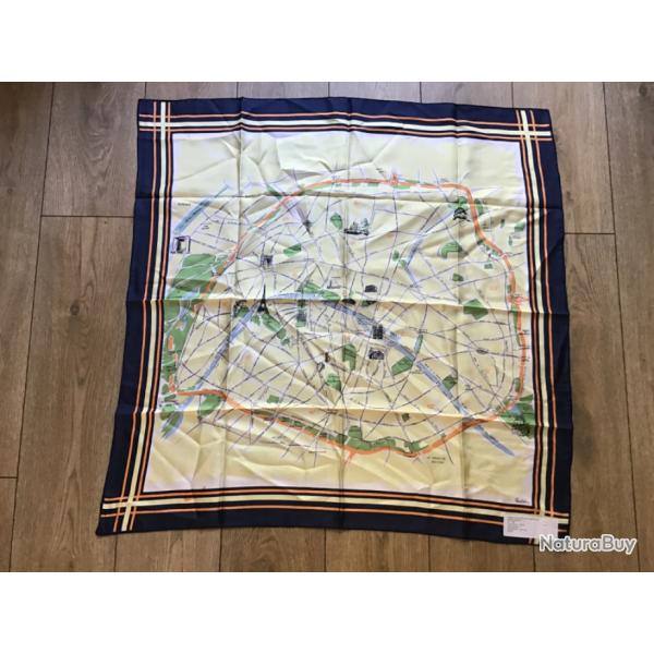 RARE FOULARD DDIE MICHELIN PLAN DE PARIS MICHELIN VRITABLE SOIE MADE IN FRANCE