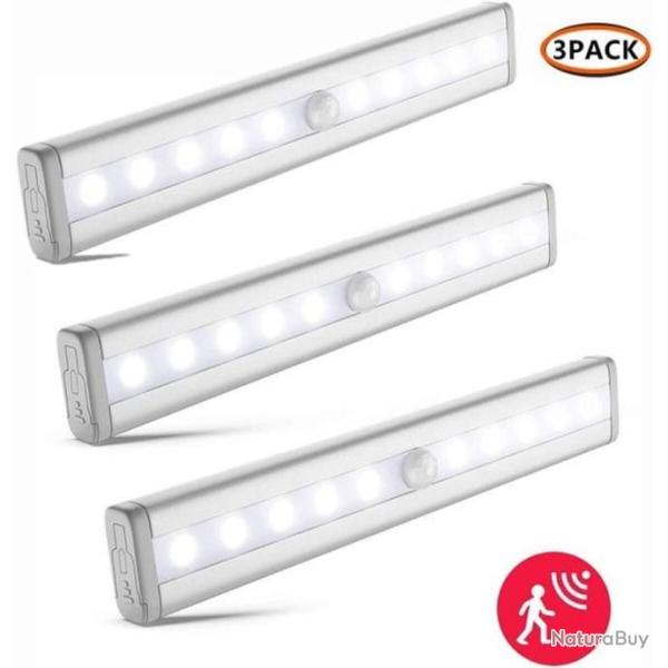 3pcs Lampe D�tecteur de Mouvement placard escalier Led fonctionne avec piles