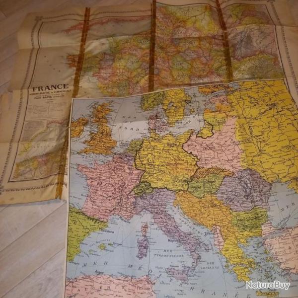 Lot de 2 cartes g�ographiques anciennes La France et l' Europe