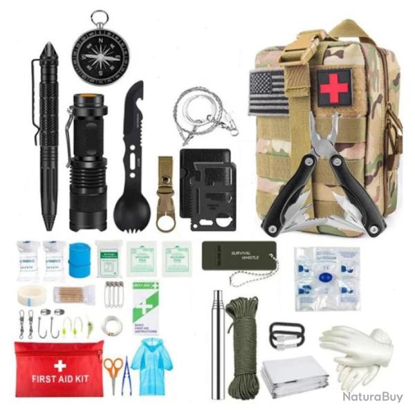 Trousse de Premier Secours et Survie Couteau Lampe Pince Stylo de D�fense