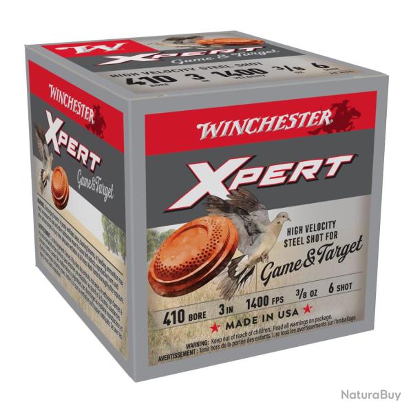 CARTOUCHES CHASSE ZONE HUMIDE WINCHESTER XPERT CALIBRE 410 - GRENAILLE ACIER N�6 - 11GRAMMES X25