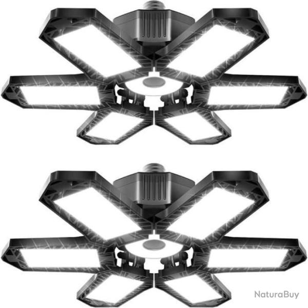 2pcs Lampe d'atelier � 6 Panneaux Ajustables LED 300W E27-E26 Plafonnier garage