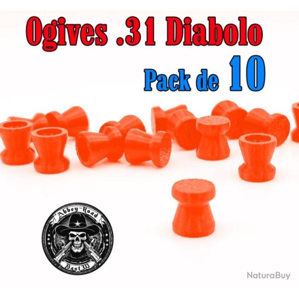 Balle tir r�duit .31 ogive diabolo orange haute visibilit� plastique - Pack de 10 - Bast3D