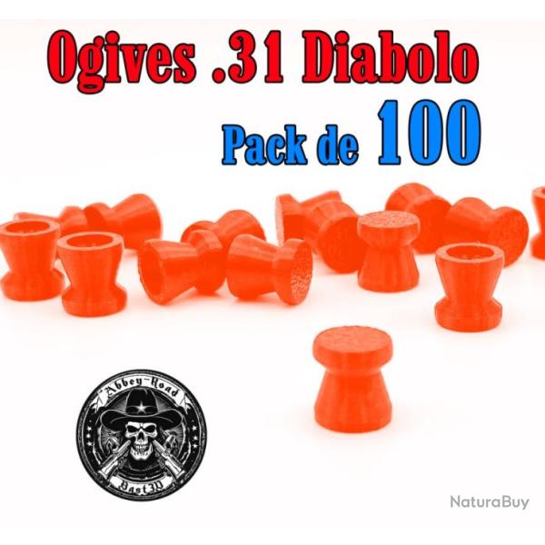 Balle tir r�duit .31 ogive diabolo orange haute visibilit� plastique - Pack de 100 - Bast3D