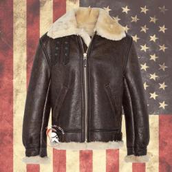 Blouson Schott 257S Bombardier B 3 marron Peau lain&eacute;e huil&eacute;e Made in USA