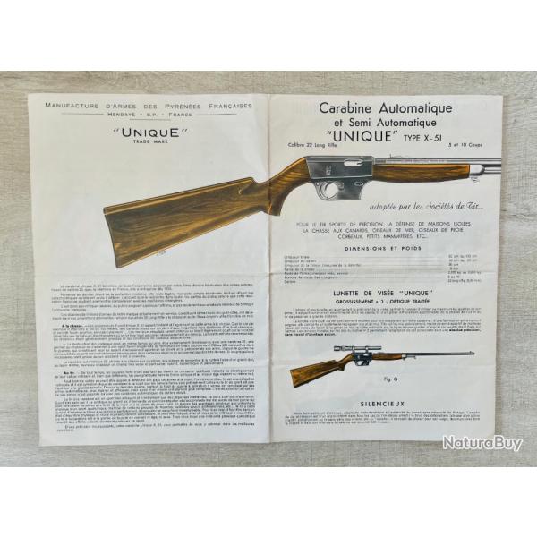 Notice Carabine UNIQUE mod�le X51 Occasion