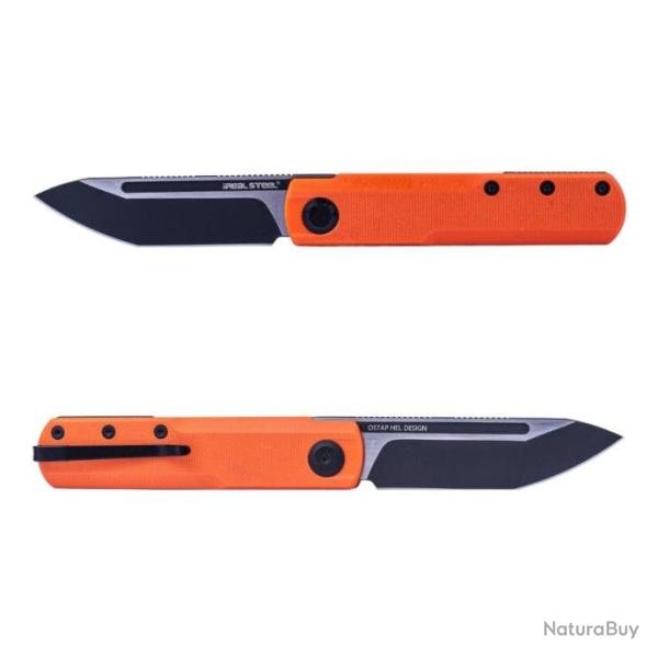 Couteau Real Steel G-Tanto  Orange Manche G10, Lame Tanto Black Acier Nitro-V Slipjoint RS7801OB