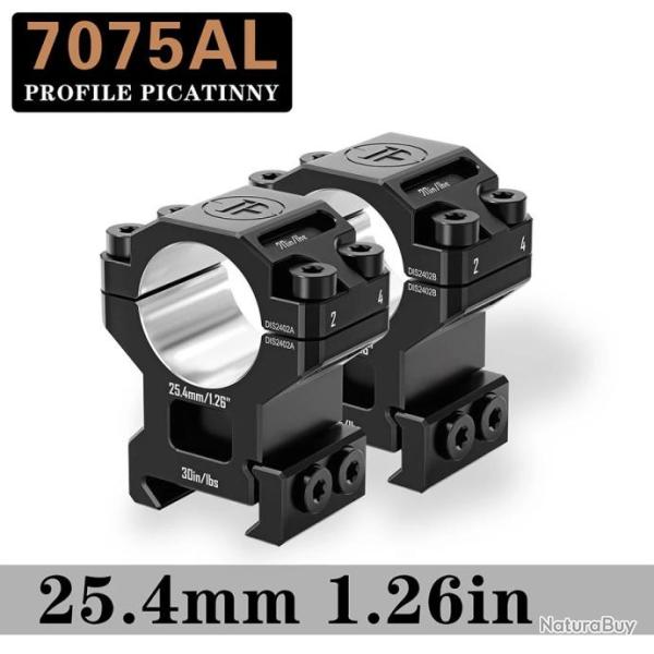 Collier de montage 7075AL 25,4mm usin� CNC picatinny 20mm - Montage medium 1,26"