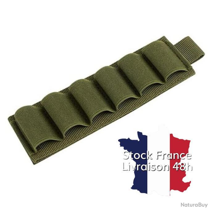 Cartouchière Kaki Nylon Velcro - Porte 6 Cartouches Calibre 12 - Pour Chasse Ou Tir