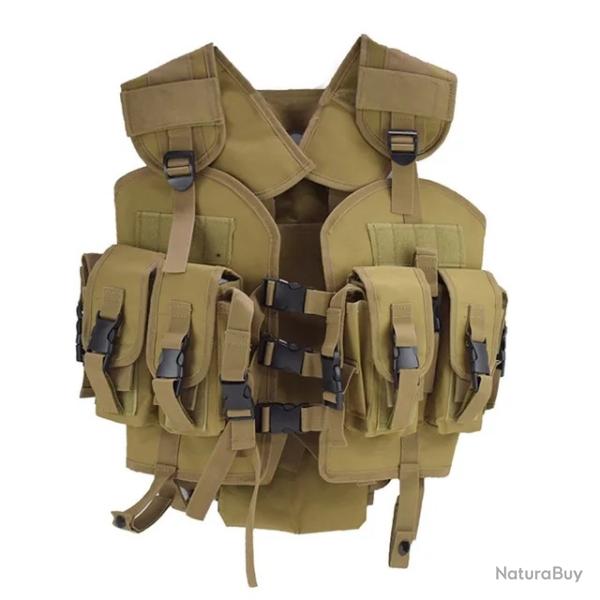 Gilet tactique camouflage pour hommes �quipement militaire et Airsoft, chasse et combat Tan