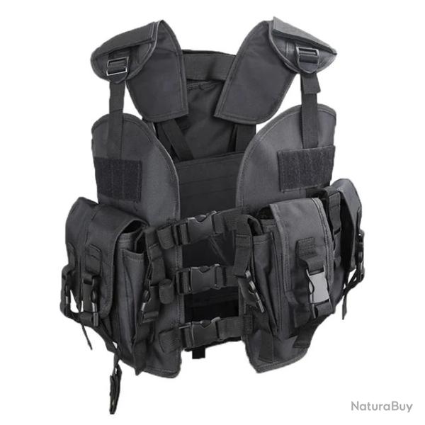 Gilet tactique camouflage pour hommes �quipement militaire et Airsoft chasse et combat Noir