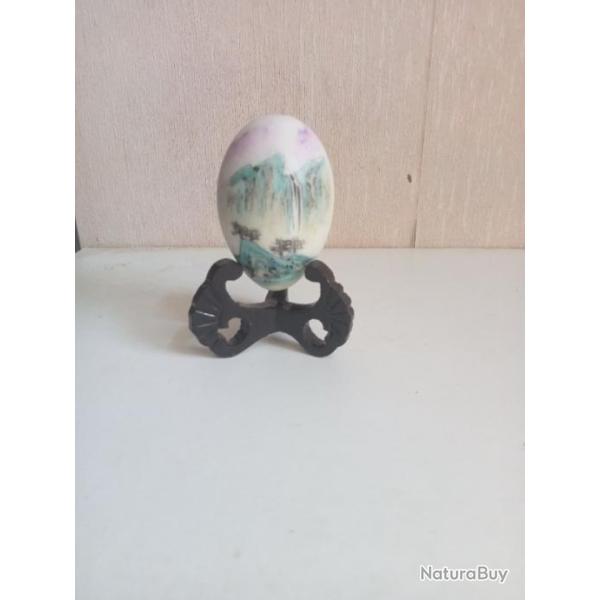 oeuf ancien chinois peint a la main sur support bois