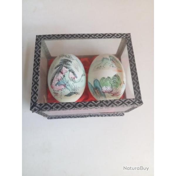 oeuf ancien chinois peint a la main lot de deux jamais ouvert